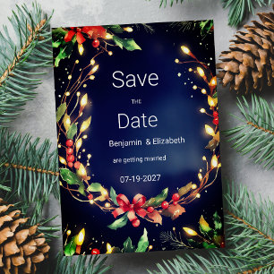Red green blue Christmas floral Save the Date Invitation