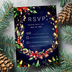 Red green blue Christmas floral wreathe RSVP Invitation