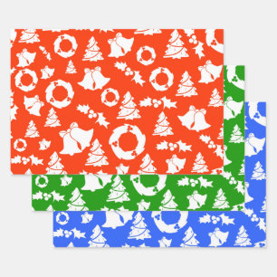 Red, Green & Blue Christmas Pattern Wrapping Paper Sheet