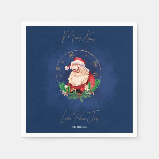 Red Green Blue Elegant Vintage Merry Christmas Napkin (Front)