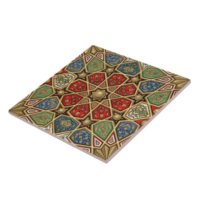 Red Green Blue Faux Gold Arabic Art Pattern Tile (Side)