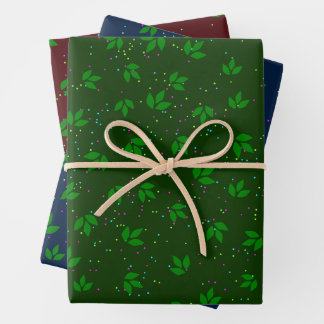 Red Green Blue Festive Seasonal Leaf Pattern Wrapping Paper Sheet