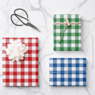 Red Green Blue Holiday Plaid Wrapping Paper Sheet