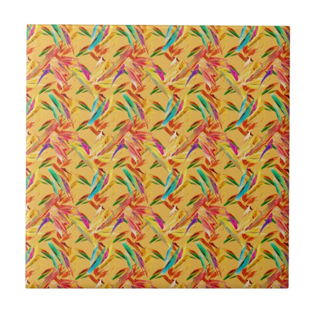 Red Green Blue Purple Abstract Floral Art Deco Tile (Front)
