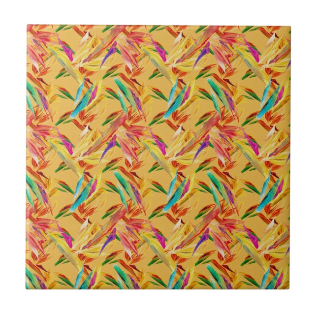 Red Green Blue Purple Abstract Floral Art Deco Tile (Front)