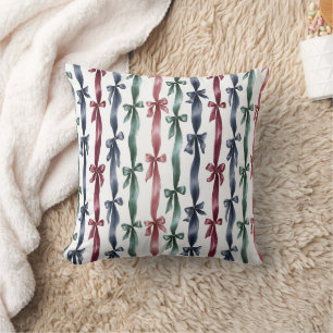 Red Green Blue Ribbons Bow Stripes Throw Pillow