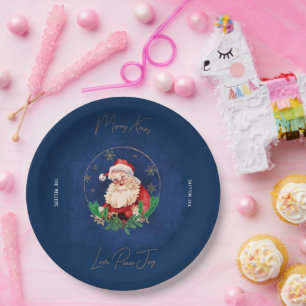 Red Green Blue Santa Elegant Merry Christmas Paper Plate