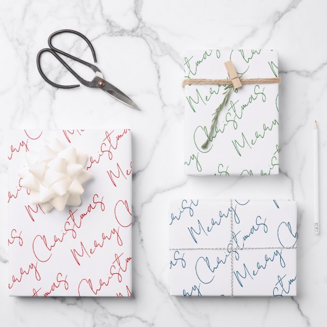 Red green blue script typography Christmas holiday Wrapping Paper Sheet (Front)