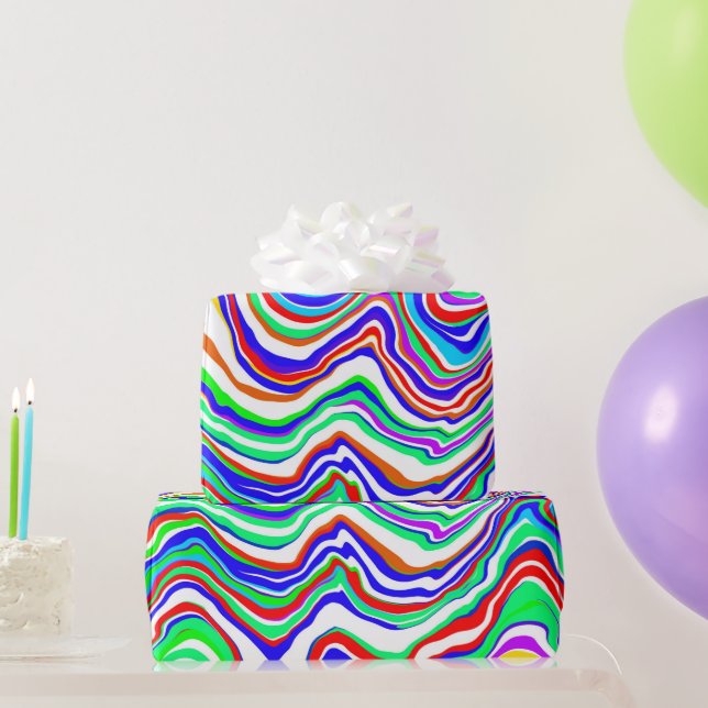 Red, Green, Blue, White Abstract squiggly  Wrapping Paper (Party Gifts)