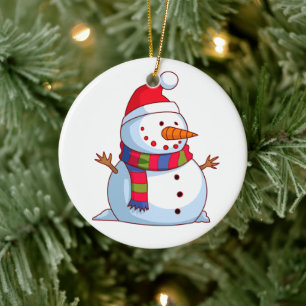 Red Green Blue White Christmas Snowman Ceramic Ornament