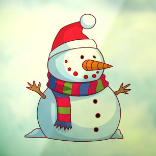 Red Green Blue White Christmas Snowman Window Cling