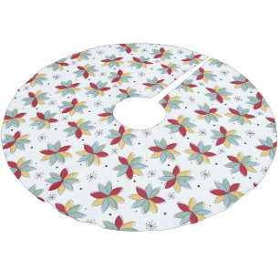 Red Green Blue Yellow Abstract Flowers Mid Century Brushed Polyester Tree Skirt