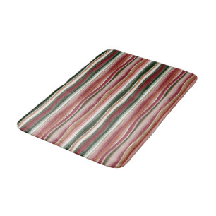 Red Green Blush White Gold Stripes Bath Mat