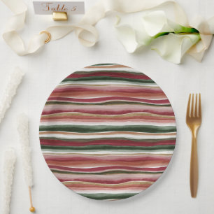Red Green Blush White Gold Stripes Bridal Shower Paper Plate