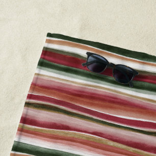 Red Green Blush White Stripes Beach Towel