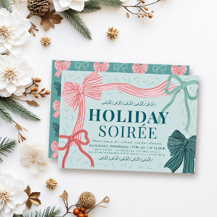 Red & Green Bows Green Christmas Holiday Soirée Invitation