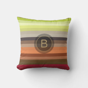 Red Green Brown Grey Girly Chic Custom Monogram Throw Pillow
