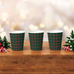 Red Green Buffalo Plaid Holiday Paper Cups
