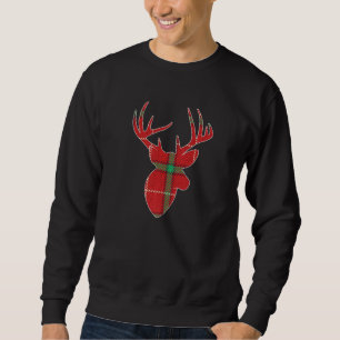 Red & Green Buffalo Plaid Lumberjack Deer Head Chr Sweatshirt