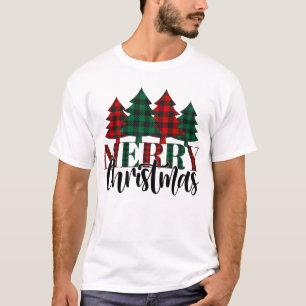 Red & Green Buffalo Plaid Pattern Merry Christmas T-Shirt