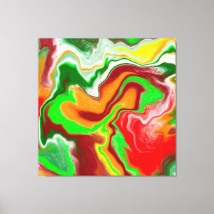 Red, Green, Burgundy Colourful Marble Fluid Art Canvas Print