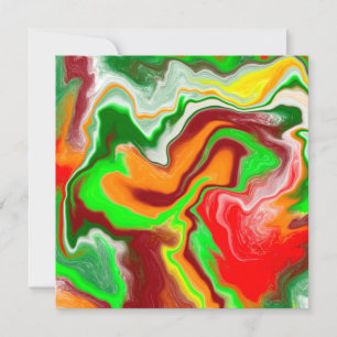 Red, Green, Burgundy Colourful Marble Fluid Art    Card