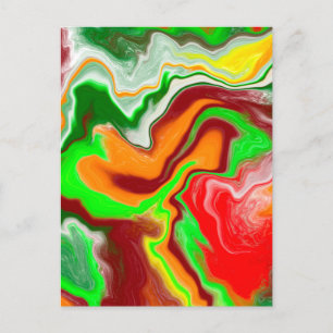 Red, Green, Burgundy Colourful Marble Fluid Art    Postcard
