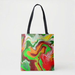 Red, Green, Burgundy Colourful Marble Fluid Art   Tote Bag