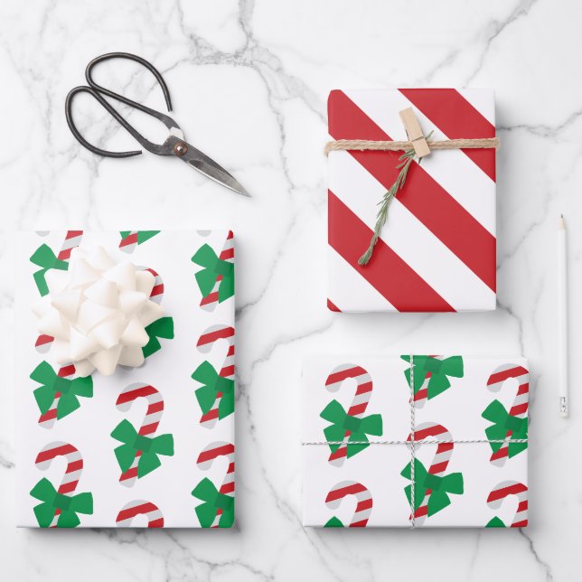 Red & Green Candy Cane Christmas Wrapping Paper (Front)