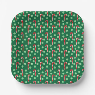 Red Green Candy Cane Peppermint Christmas Paper Plate