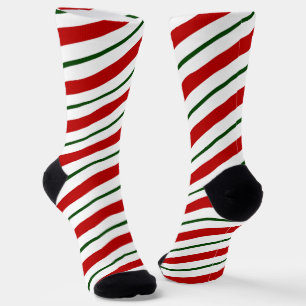 Red & Green Candy Cane Stripes Christmas Socks