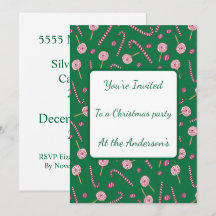 Red green candycane pattern you're invited 