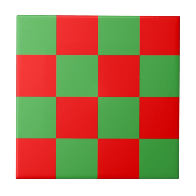 Red Green Check Chequered Pattern  Tile (Front)