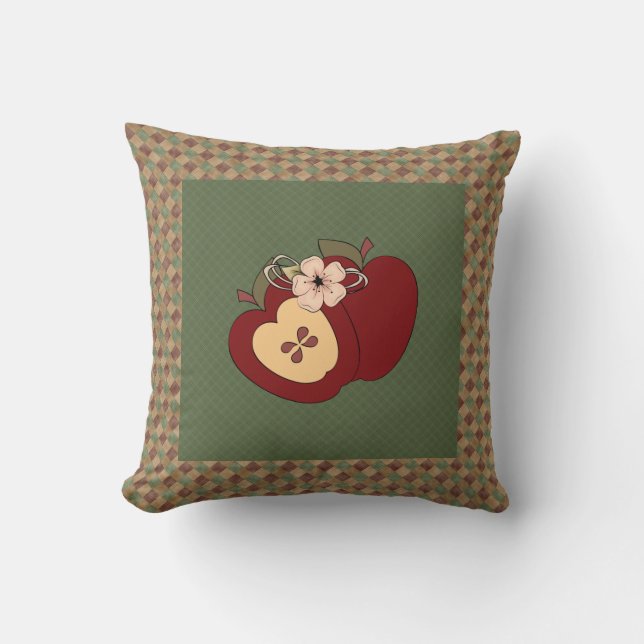 Red Green Chequered Country Apples Pillow (Front)