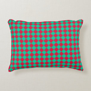 Red Green Chequered Diamond Pattern Accent Pillow
