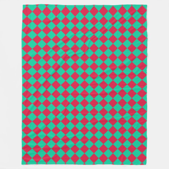 Red Green Chequered Diamond Pattern Fleece Blanket (Front)