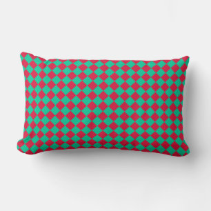 Red Green Chequered Diamond Pattern Lumbar Pillow