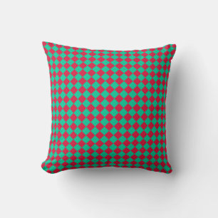 Red Green Chequered Diamond Pattern Throw Pillow