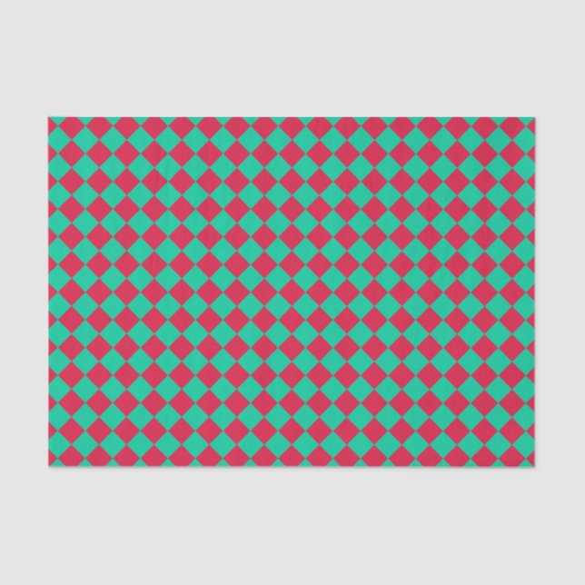 Red Green Chequered Diamond Pattern Tissue Paper (Front)