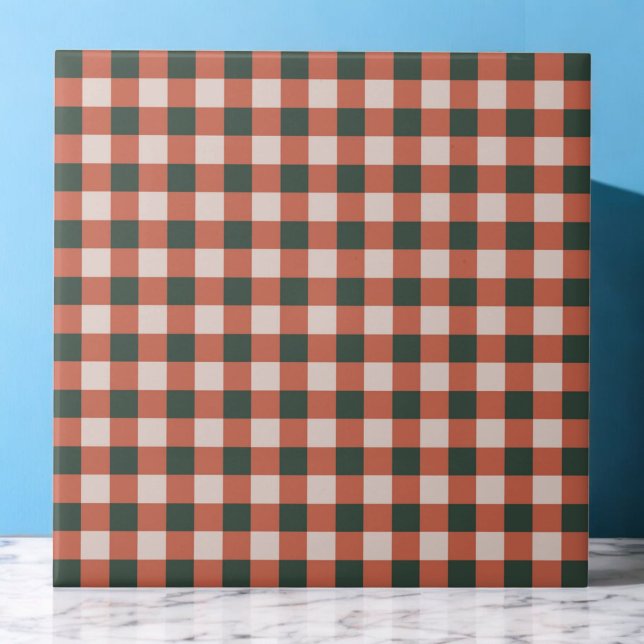Red & Green Chequered Pattern Retro Minimalist  Tile (Creator Uploaded)
