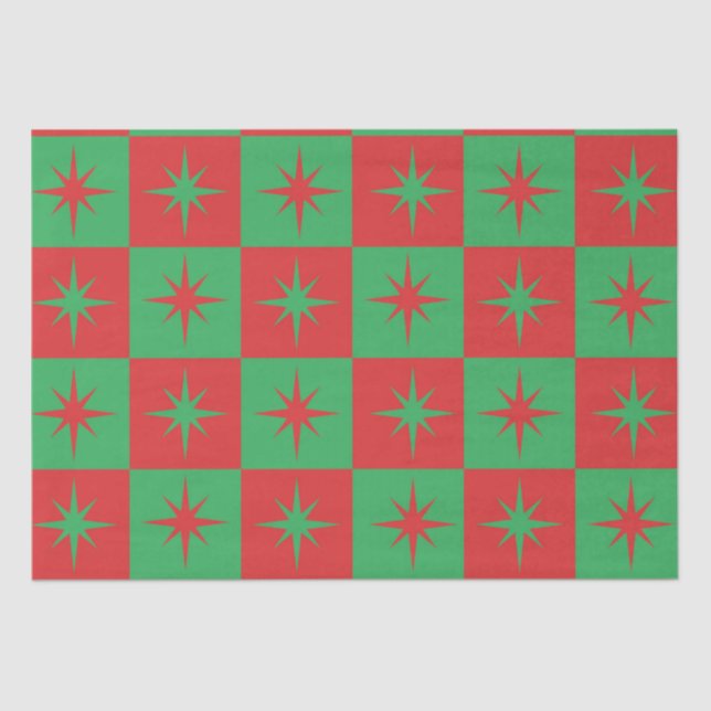 Red green chequered retro Christmas  starbursts   Tissue Paper (Front)
