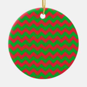 Red Green Chevron Ceramic Ornament