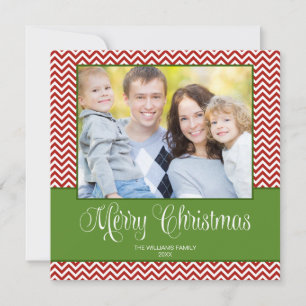 Red Green Chevron Christmas Square Photo Card