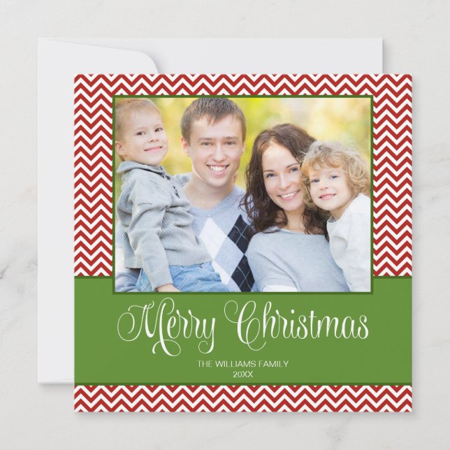 Red Green Chevron Christmas Square Photo Card (Front)