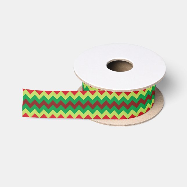 Red green chevron pattern ribbon satin ribbon (Spool)