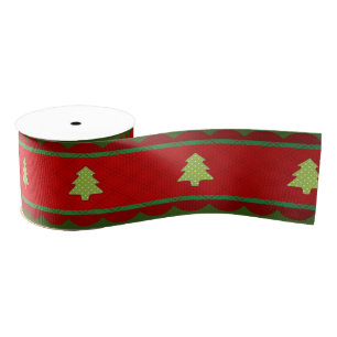 Red Green Christamas Trees Ribbon Grosgrain Ribbon