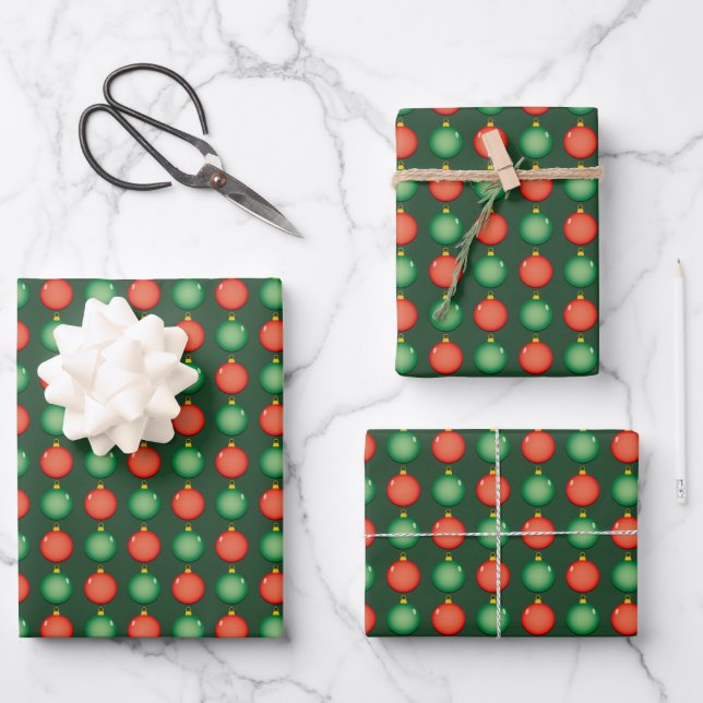 Red Green Christmas Balls Festive Xmas  Wrapping Paper Sheet (Front)