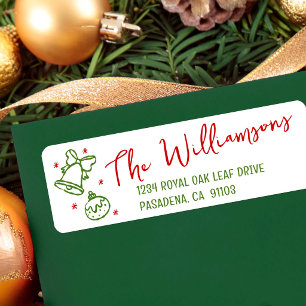 Red Green Christmas Bell Hand Drawn Doodles Script
