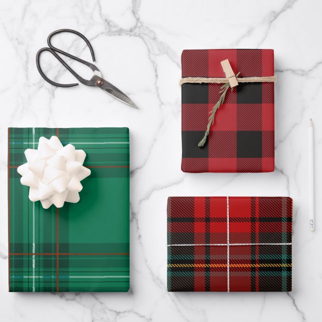 Red Green Christmas Buffalo Plaid Assorted  Wrapping Paper Sheet (Front)