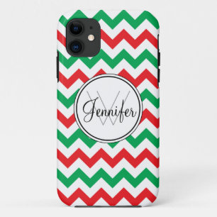 Red & Green Christmas Chevron Monogram iPhone 5 iPhone 11 Case